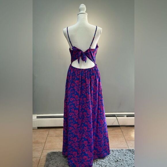 Blue/Red Cupshe Floral Tie-Back Maxi Dress Size M NWT - Picture 3 of 8